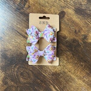 Handcrafted One of A Kind 
Gamer Pink Printed Bow Hair Clips for Kids - Set of 2